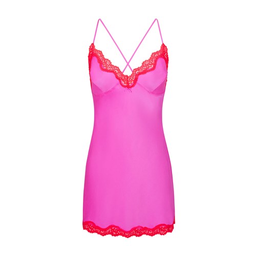 SKIMS Cipkovane Trimmed Silk Slip Saty Neon Orchid | PU3987241