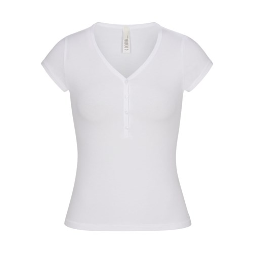 SKIMS New Vintage Henley T-shirt Snow | FN5927061