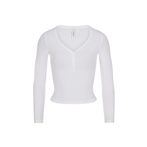 SKIMS New Vintage Long Sleeve Cropped Henley Snow | VI0327946